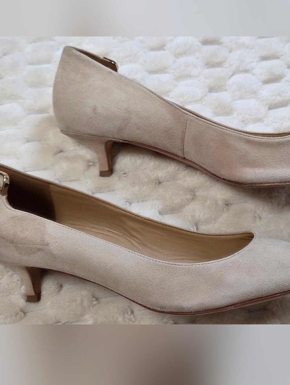TORY BURCH Nude Elizabeth Suede Leather Pointed Toe Kitten Heel Pumps - Picture 6 of 13